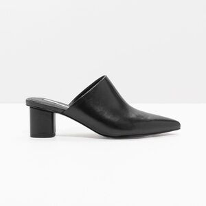 & Other Stories Pointed Block Heel Mules Slides Heels Black Leather Pumps Dressy